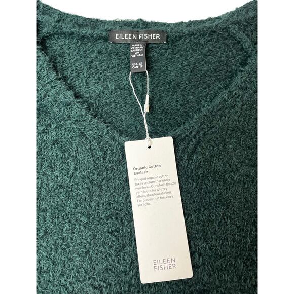 $278 Eileen Fisher Organic Cotton Eyelash V-Neck Sweater | Sz XS, Pine Green NEW - Picture 7 of 10
